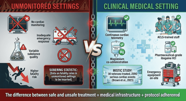 clinical ibogaine treatment vs unmonitored treatment risks