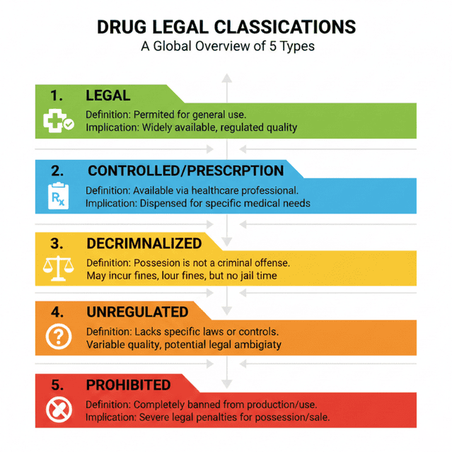 explaining legal, controlled, decriminalized drug terms